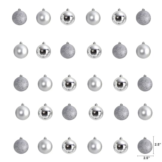 30ct. 2.5" Silver Shatterproof Christmas Ornaments